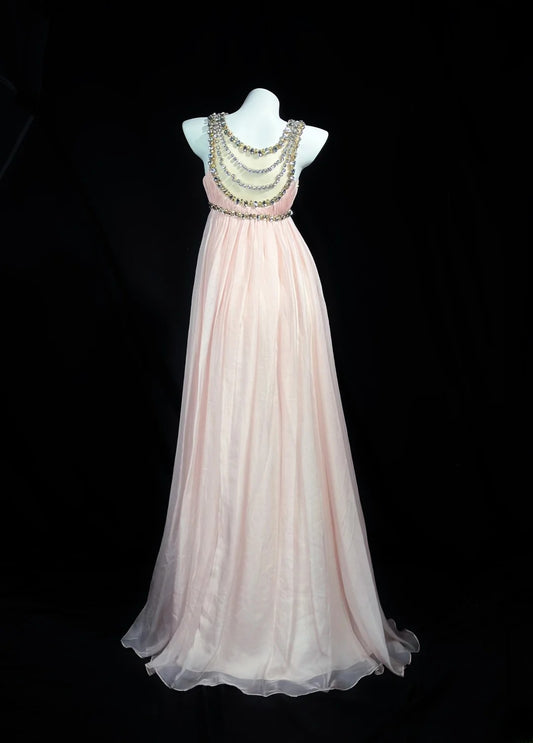 Vintage 90s Prom Dresses A Line Empire Pink Chiffon With Long Beading Evening Dress Formal Outfits RB5873