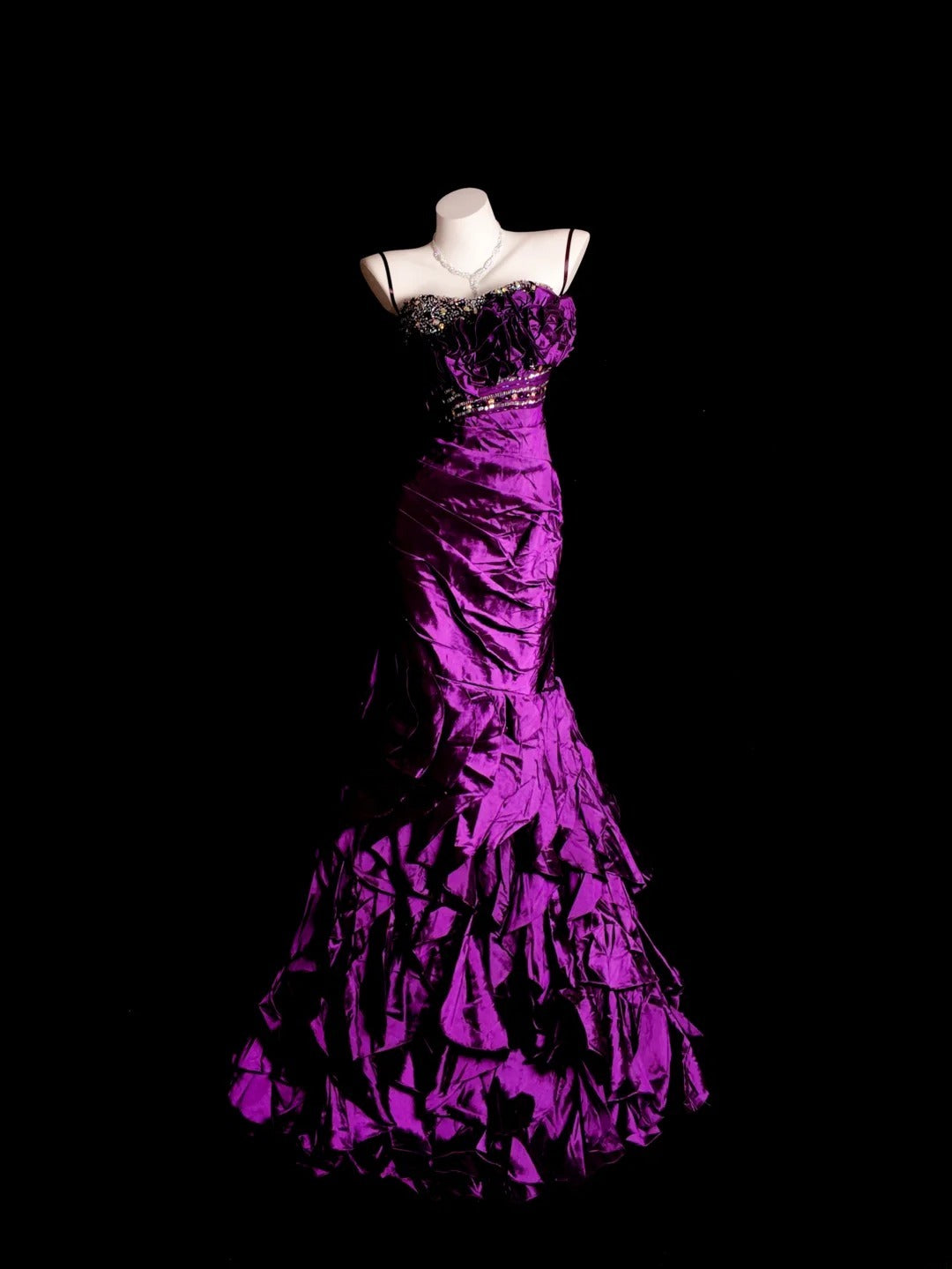 Grape Prom Dress Inspo Mermaid Spaghetti Straps With Beading Tiered Modest Long Formal Party Gown RB9869