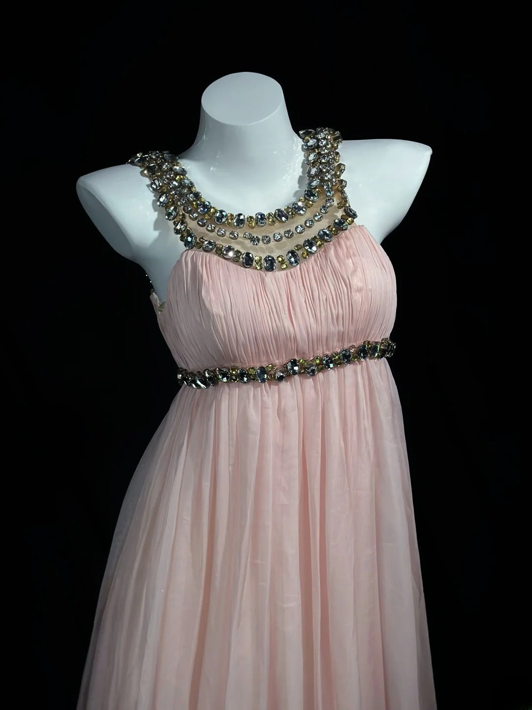 Vintage 90s Prom Dresses A Line Empire Pink Chiffon With Long Beading Evening Dress Formal Outfits RB5873