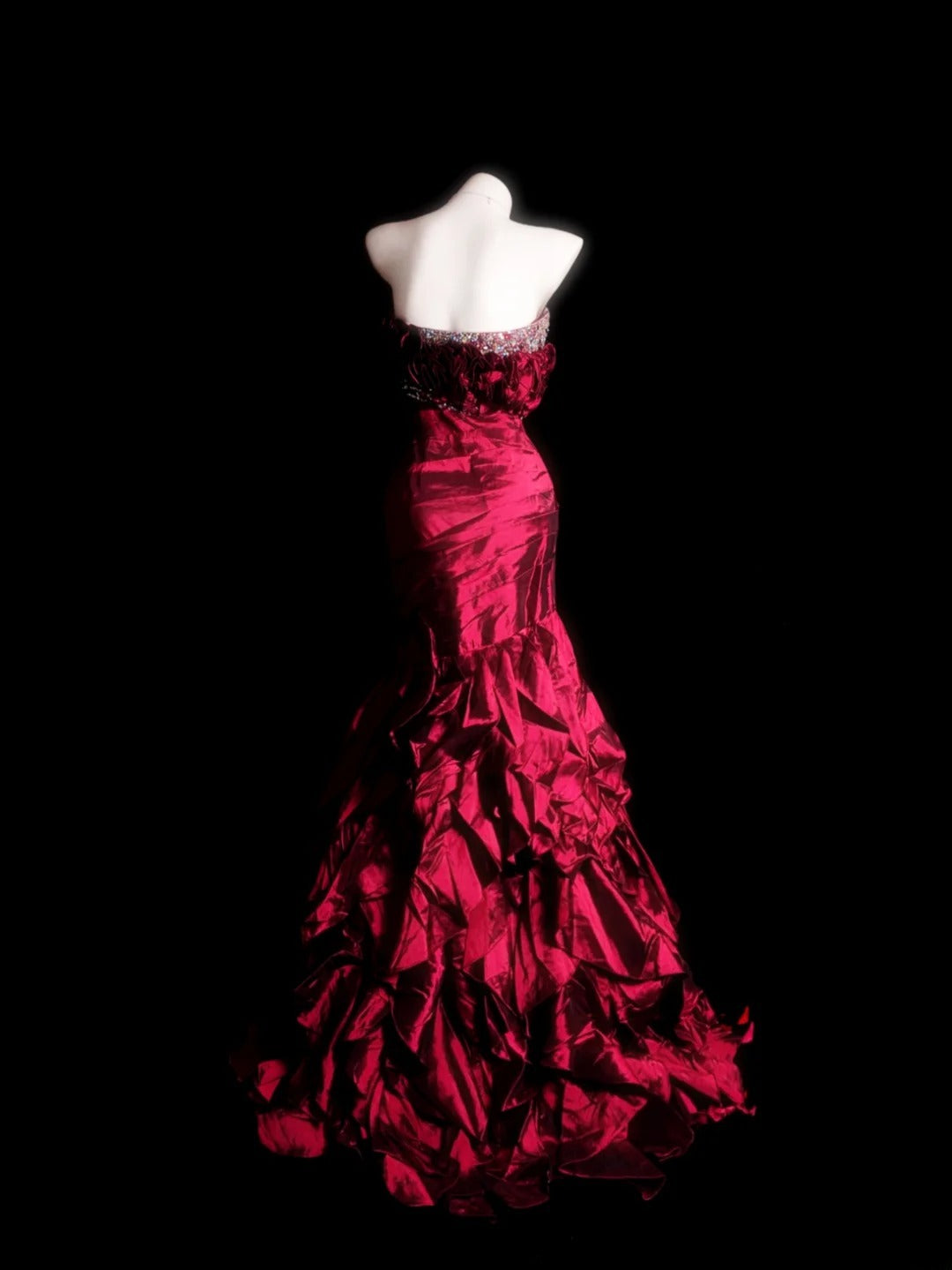 Red Prom Dress Inspo Mermaid Sweetheart With Beading Tiered Modest Long Formal Party Gown RB9868