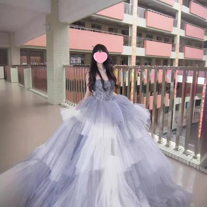 Robe de bal ravissante sans bretelles, bustier orné de perles, longue robe en tulle pour quinceañera, tenue pour les 15 et 16 ans (AS067)