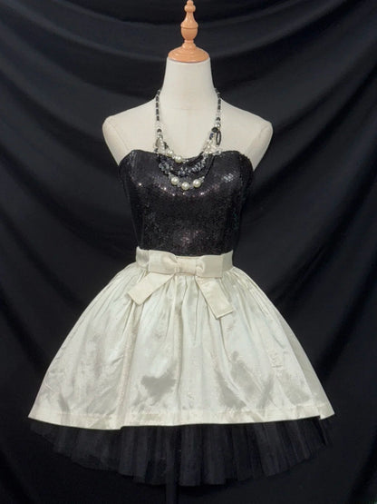Élégante Robe de Bal bustier noire à paillettes Robe de soirée Courte Mini Robes de 18ème Anniversaire Tenues Hoco RB3465