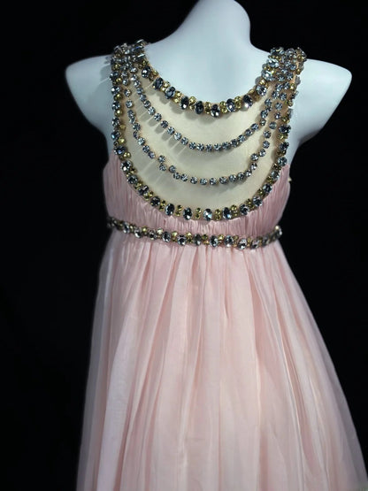 Vintage 90s Prom Dresses A Line Empire Pink Chiffon With Long Beading Evening Dress Formal Outfits RB5873