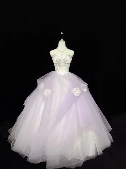 Hübsches Ballkleid mit Herzausschnitt, Flieder, Tüll mit Blumen, Quinceañera-Kleid, voluminöses Sweet 16 Outfit, Vestido de 15, RB7438