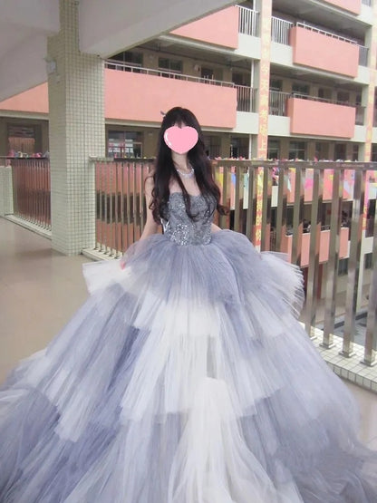 Robe de bal ravissante sans bretelles, bustier orné de perles, longue robe en tulle pour quinceañera, tenue pour les 15 et 16 ans (AS067)