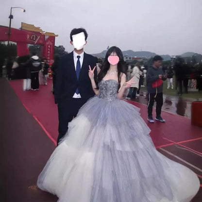 Robe de bal ravissante sans bretelles, bustier orné de perles, longue robe en tulle pour quinceañera, tenue pour les 15 et 16 ans (AS067)