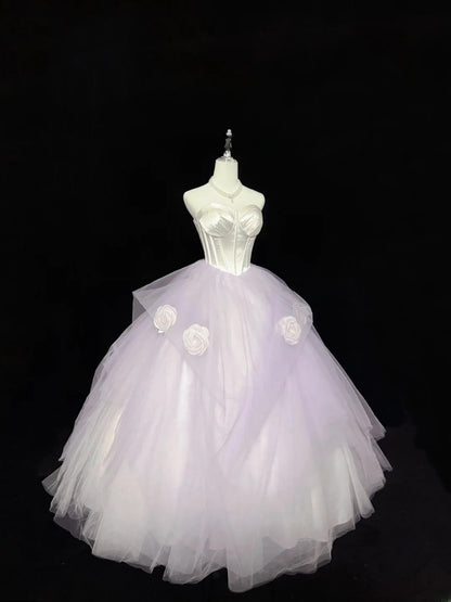 Pretty Ball Gown Sweetheart Lilac Tulle With Flowers Quince Dress Voluminous Sweet 16 Sweet Sixteen Outfits Vestido de 15 RB7438