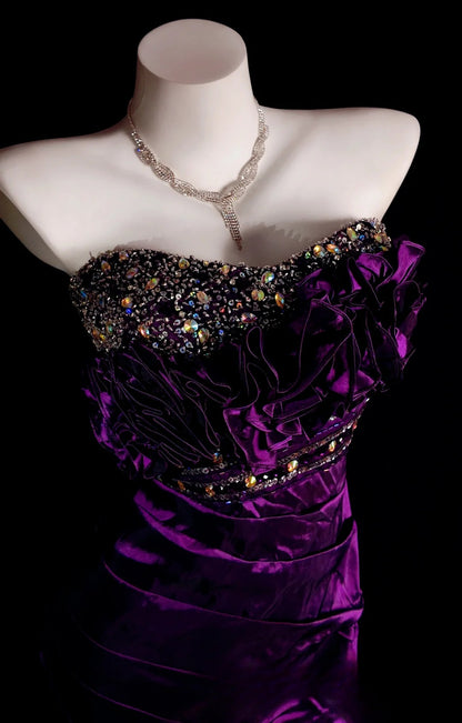 Grape Prom Dress Inspo Mermaid Spaghetti Straps With Beading Tiered Modest Long Formal Party Gown RB9869