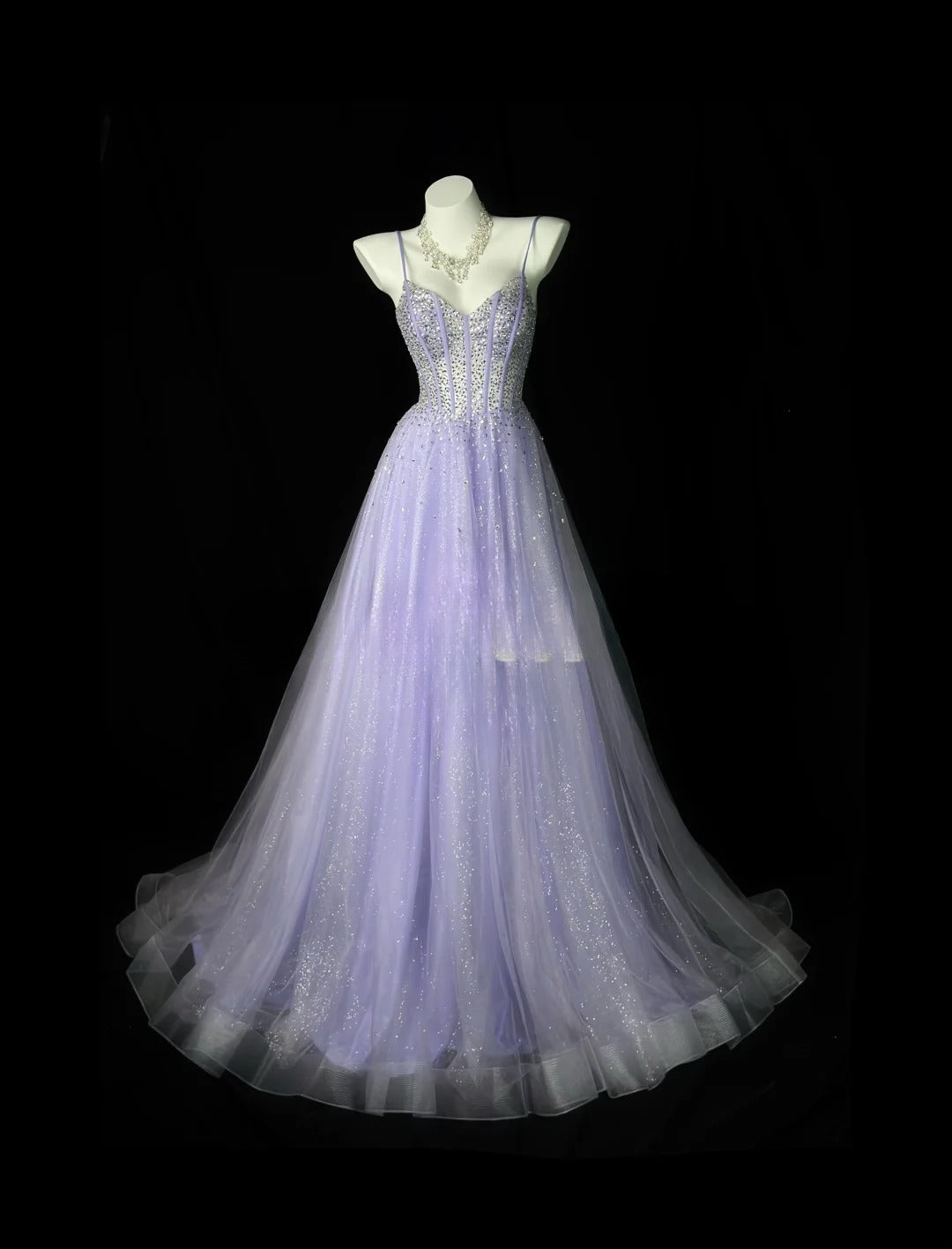 Vintage 1980s Prom Dresses A Line Spaghetti Strap Lilac Tulle With Beaded Evening Dress Formal Outfits RB5874
