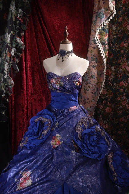 Elegant Ball Gown Sweetheart Royal Blue With Ruffled Flowers Long Quince Dress Quinceanera Dresses Formal Birthday Outfits RB8090