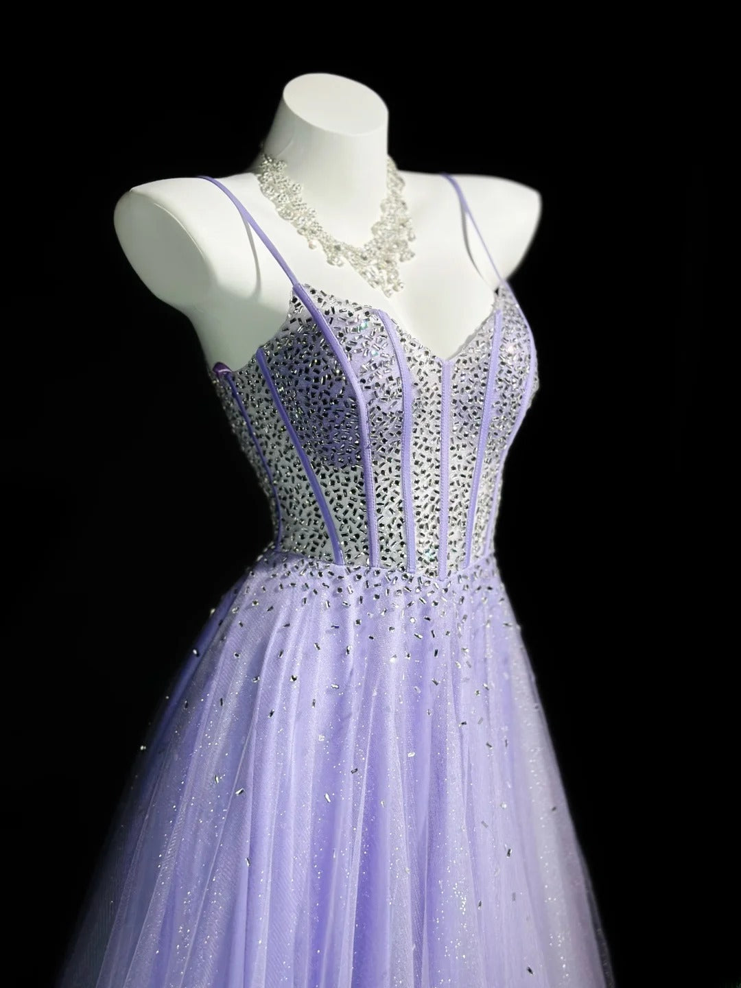 Vintage 1980s Prom Dresses A Line Spaghetti Strap Lilac Tulle With Beaded Evening Dress Formal Outfits RB5874