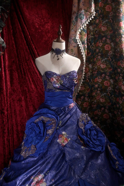 Elegant Ball Gown Sweetheart Royal Blue With Ruffled Flowers Long Quince Dress Quinceanera Dresses Formal Birthday Outfits RB8090