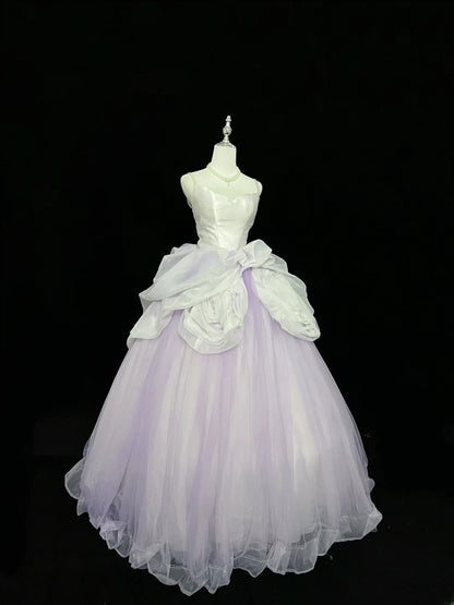 Pretty Ball Gown Spaghetti Straps Lilac Tulle With Flowers Quince Dress Voluminous Sweet 16 Sweet Sixteen Outfits Vestido de 15 RB7439