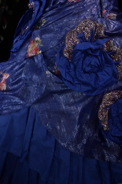 Elegant Ball Gown Sweetheart Royal Blue With Ruffled Flowers Long Quince Dress Quinceanera Dresses Formal Birthday Outfits RB8090