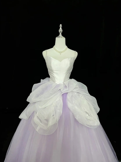Pretty Ball Gown Spaghetti Straps Lilac Tulle With Flowers Quince Dress Voluminous Sweet 16 Sweet Sixteen Outfits Vestido de 15 RB7439