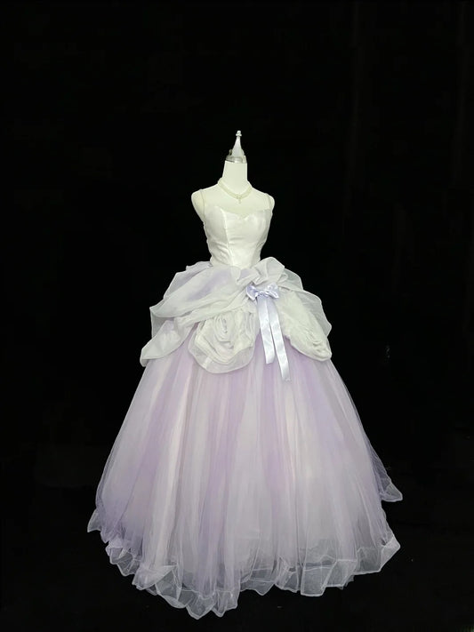 Wunderschönes Ballkleid mit Spaghettiträgern, Flieder, Tüll mit Blumen, Quinceanera-Kleid, voluminös, Sweet 16, Outfits für den 16. Geburtstag, Vestido de 15, RB7439