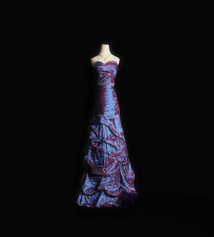 Vintage Mermaid Sweetheart Purple Taffeta Long Prom Dress With Crystals Formal Dress Party Dresses RB6953