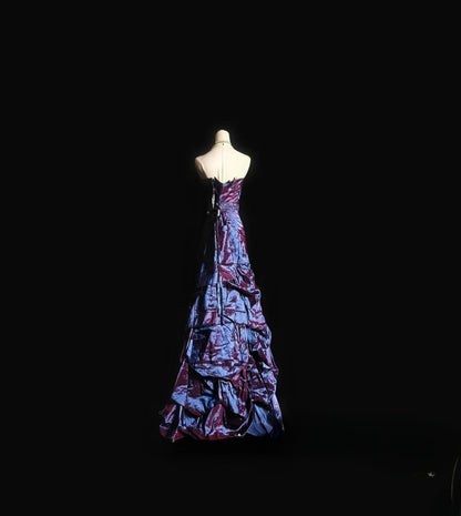 Vintage Mermaid Sweetheart Purple Taffeta Long Prom Dress With Crystals Formal Dress Party Dresses RB6953