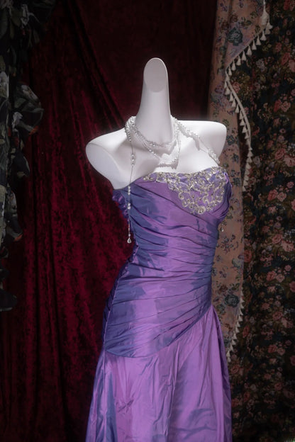 Elegant Mermaid Sweetheart Purple Taffeta With Ruffled Long Prom Dresses Formal Outfit Evening Night Dress RB8091