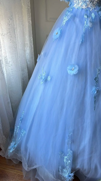 Dream Sweet 16 Dresses Long Off The Shoulder Blue With Lace Appliques Ball Gown Sweet Sixteen Party Birthday Gown RC0440