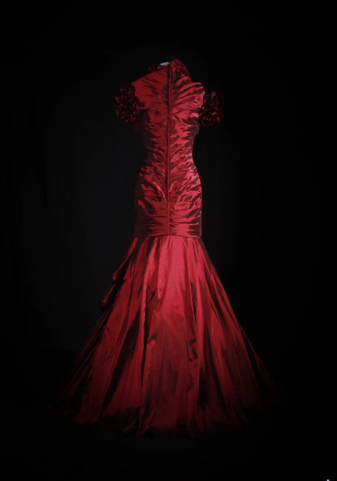 Women's Cocktail Party Gowns 90s Mermaid Square Neck Red Taffeta With Pleated Long Graduation Dinner Outfits Prom Dresses AS069