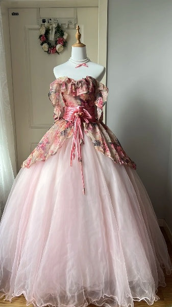 Dream Sweet 16 Dresses Long Off The Shoulder Floral Tulle Ball Gown Sweet Sixteen Party Birthday Gown RC0441