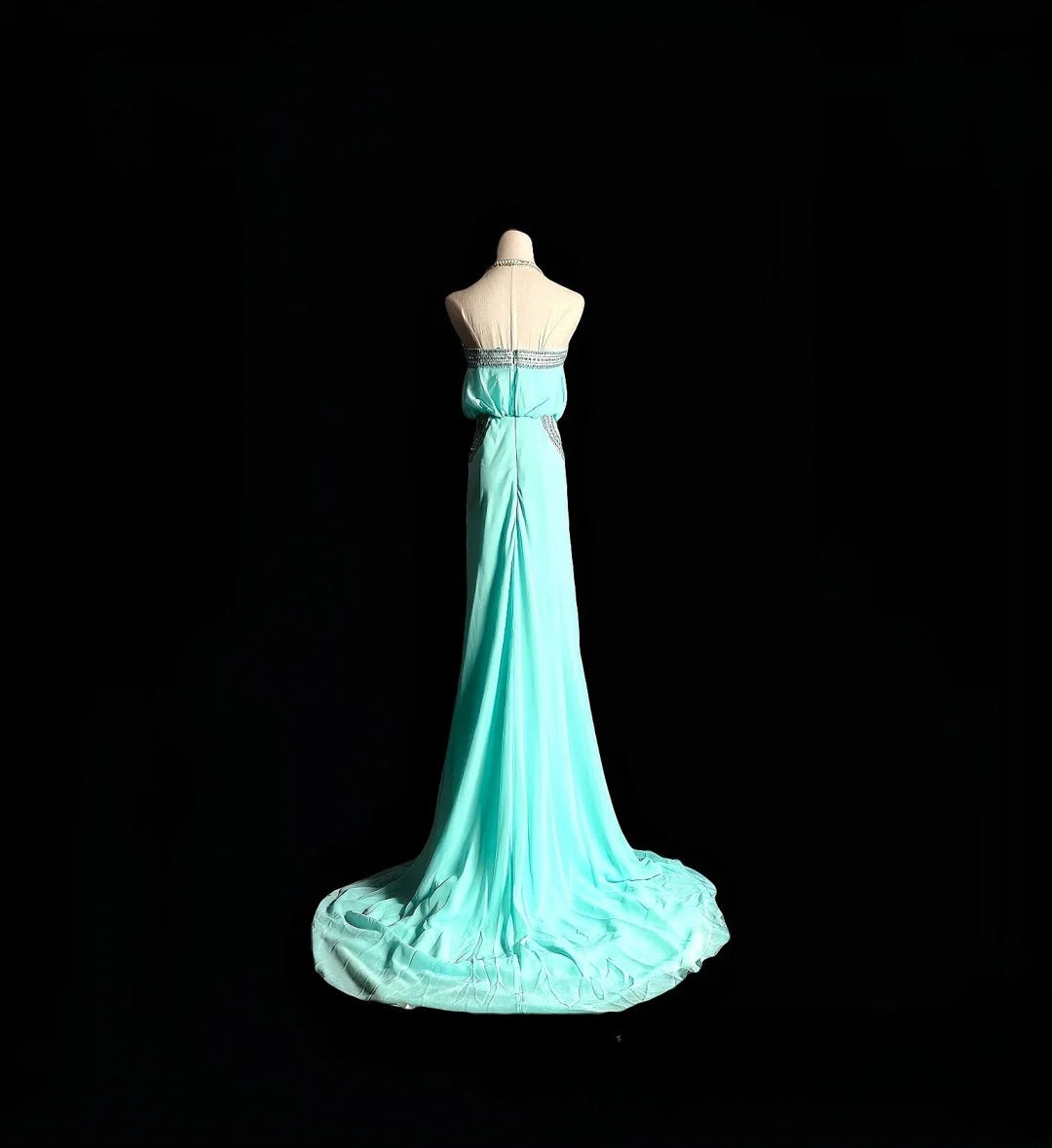 Vintage Mermaid Strapless Blue Chiffon Long Prom Dress With Crystals Formal Dress Party Dresses RB6954