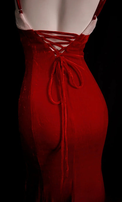 Red Prom Dress Inspo Mermaid Spaghetti Straps With Bow-knot Modest Long Formal Party Gown RB9872