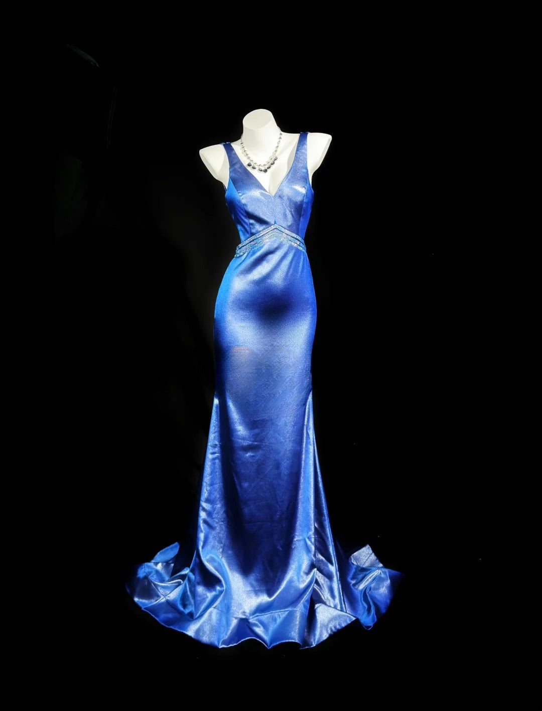 Vintage 90s Prom Dresses Mermaid V Neckline Royal Blue Satin With Long Backless Beading Evening Dress Formal Outfits RB5877