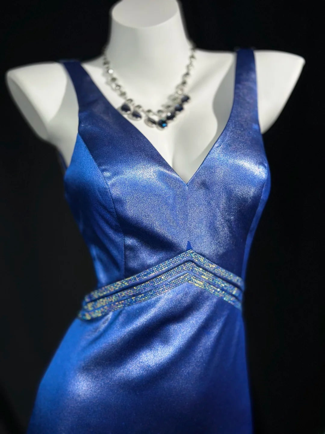 Vintage 90s Prom Dresses Mermaid V Neckline Royal Blue Satin With Long Backless Beading Evening Dress Formal Outfits RB5877