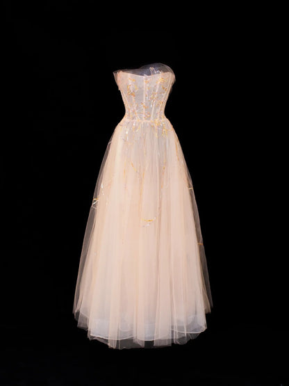 Ball Gowns Prom Dress Aesthetic Strapless Champagne With Lace Style Impress Long Prom Dresses Party Formal Gowns SA072