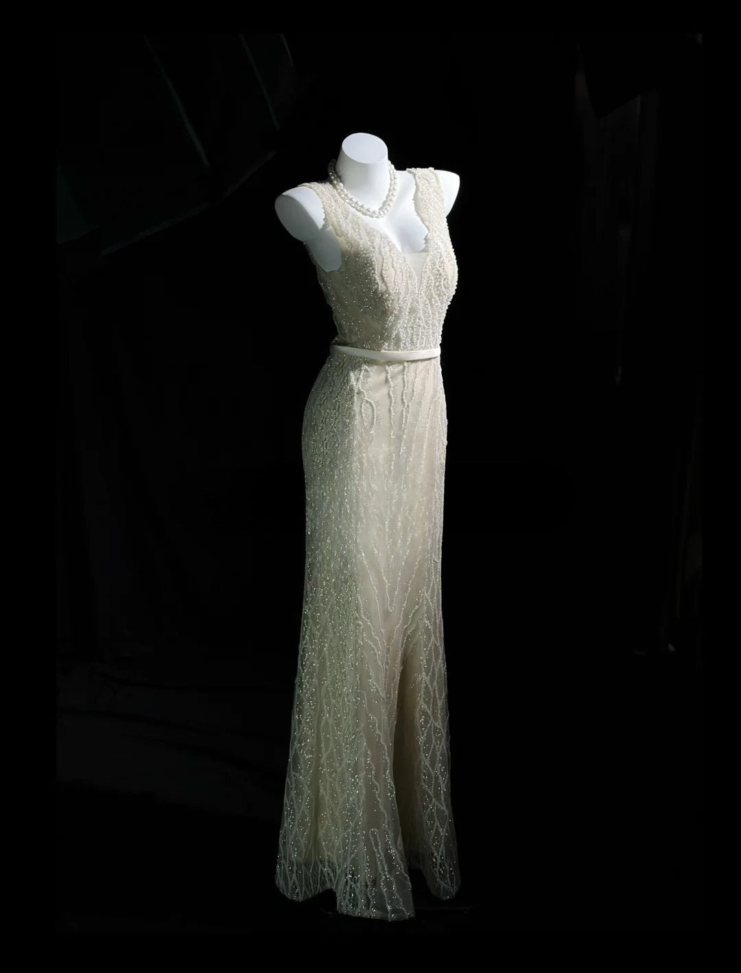 Vintage 90s Prom Dresses Mermaid V Neckline Champagne Sequined With Slit Beading Evening Dress Formal Outfits RB5878