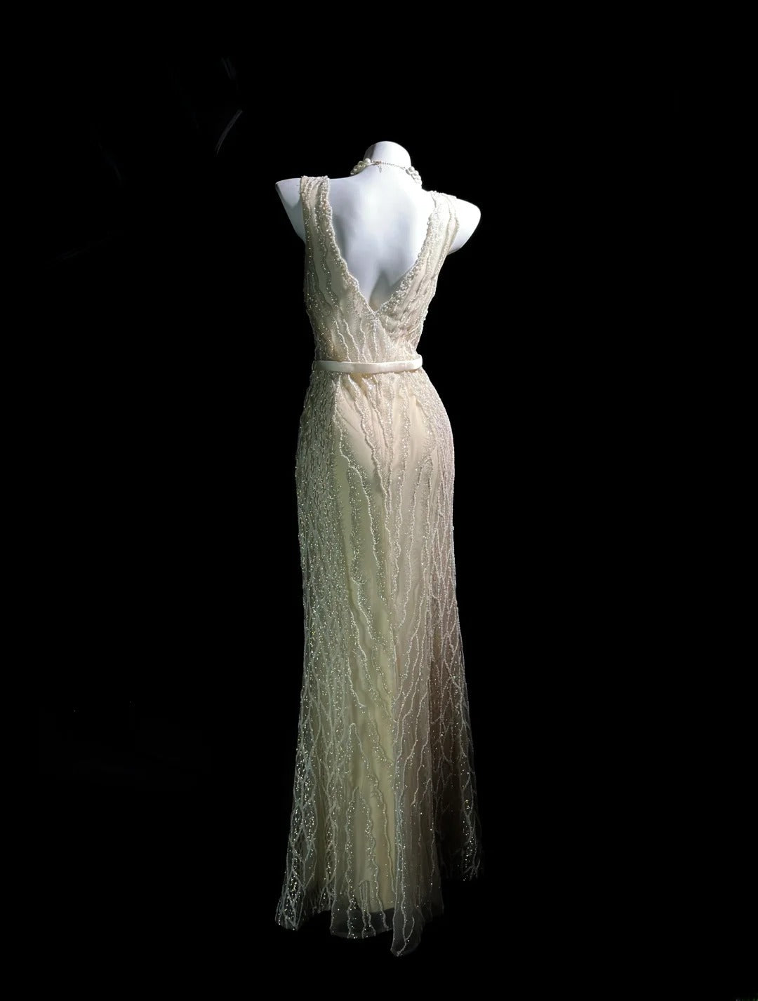 Vintage 90s Prom Dresses Mermaid V Neckline Champagne Sequined With Slit Beading Evening Dress Formal Outfits RB5878