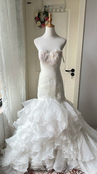 Princess Wedding Dress Mermaid Sweetheart White Tulle With Tiered Layers Bridal Gown RC0447