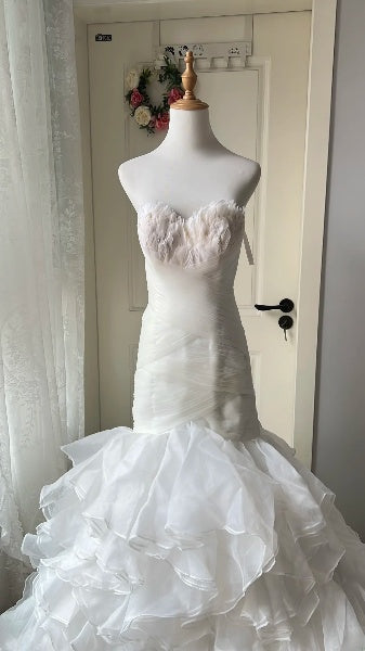Princess Wedding Dress Mermaid Sweetheart White Tulle With Tiered Layers Bridal Gown RC0447