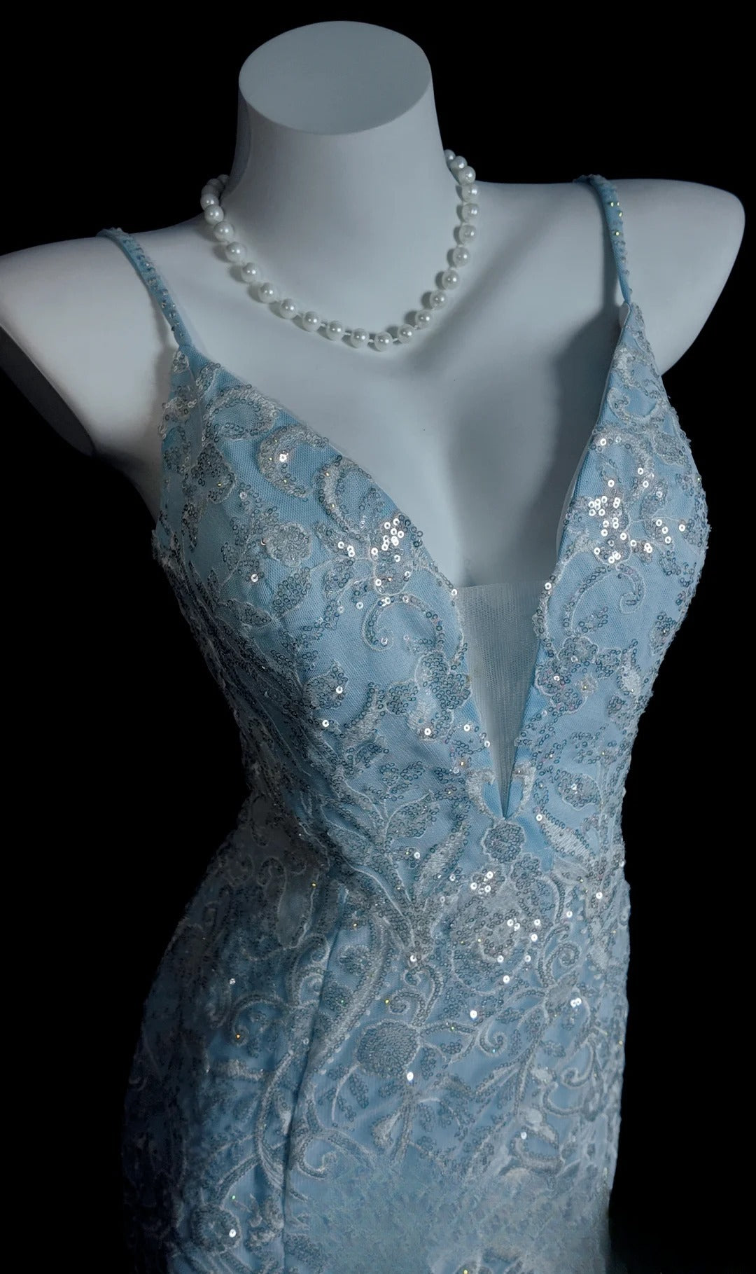 Blue Prom Dress Inspo Mermaid Spaghetti Straps Sequin Modest Long Formal Party Gown RB9875