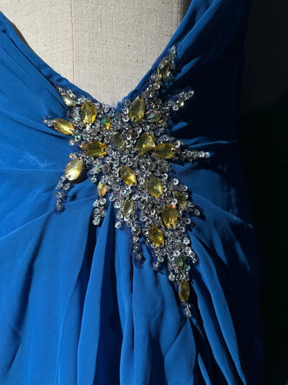 Vintage 80s Prom Dresses Mermaid One Shoulder Royal Blue Chiffon With Open Backs Long Evening Dress Formal Outfits RB5879