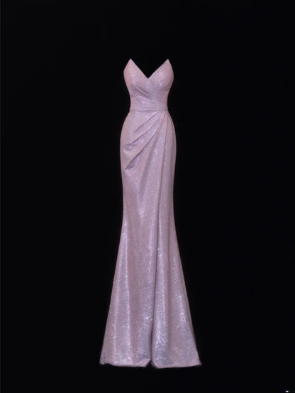 Robe de bal élégante et sobre, style sirène, décolleté cœur, sequins lilas, robe longue plissée de soirée SA074