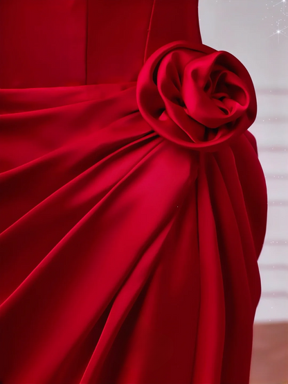 Robe de soirée sirène rouge bustier plissée sans manches, longue et élégante, idéale pour les bals de promo et les dîners entre amies (AQ074).