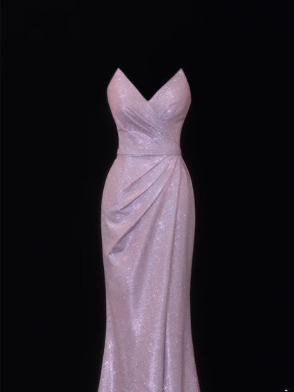 Robe de bal élégante et sobre, style sirène, décolleté cœur, sequins lilas, robe longue plissée de soirée SA074
