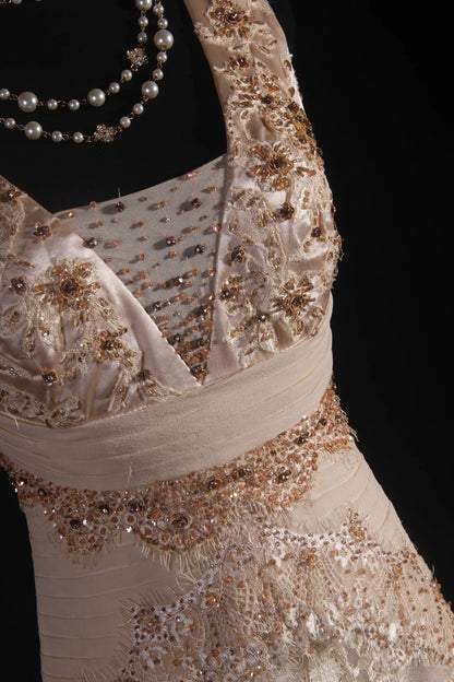 Cocktailkleider für Damen im 90er-Jahre-Stil, A-Linie, V-Ausschnitt, Spitze mit Perlen, lange Kleider für Abschlussfeiern, Ballkleider AS074