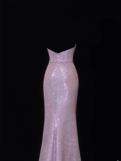 Robe de bal élégante et sobre, style sirène, décolleté cœur, sequins lilas, robe longue plissée de soirée SA074