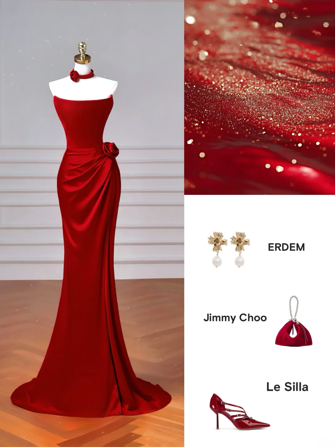 Robe de soirée sirène rouge bustier plissée sans manches, longue et élégante, idéale pour les bals de promo et les dîners entre amies (AQ074).