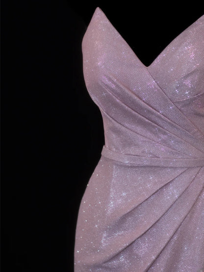 Robe de bal élégante et sobre, style sirène, décolleté cœur, sequins lilas, robe longue plissée de soirée SA074