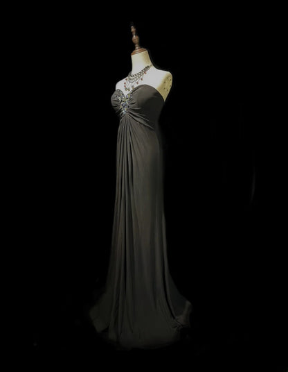 Vintage 70s Prom Dresses Mermaid Sweetheart Black Chiffon With Beading Evening Dress Formal Outfits RB5880