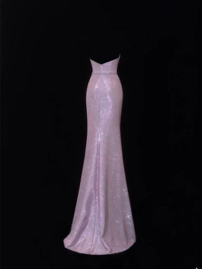 Robe de bal élégante et sobre, style sirène, décolleté cœur, sequins lilas, robe longue plissée de soirée SA074