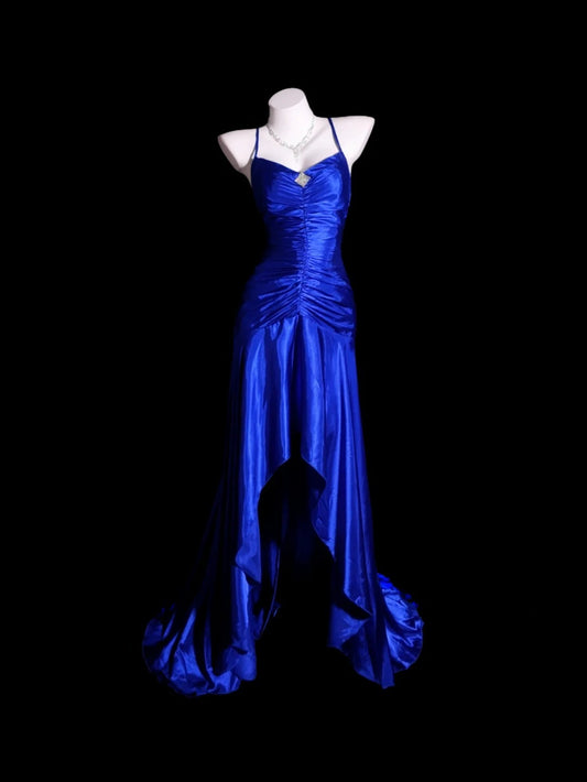 Königsblaues Ballkleid Meerjungfrau-Schnitt mit Spaghettiträgern, rückenfrei, dezent, Vokuhila, elegantes Abendkleid RB9877