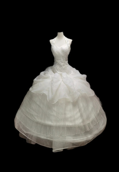 Einzigartiges, ärmelloses, weißes Ballkleid aus gestuftem Tüll mit Perlen, langes Kleid für Hochzeiten, Quinceañeras, Sweet 15, 16 Geburtstage AS075