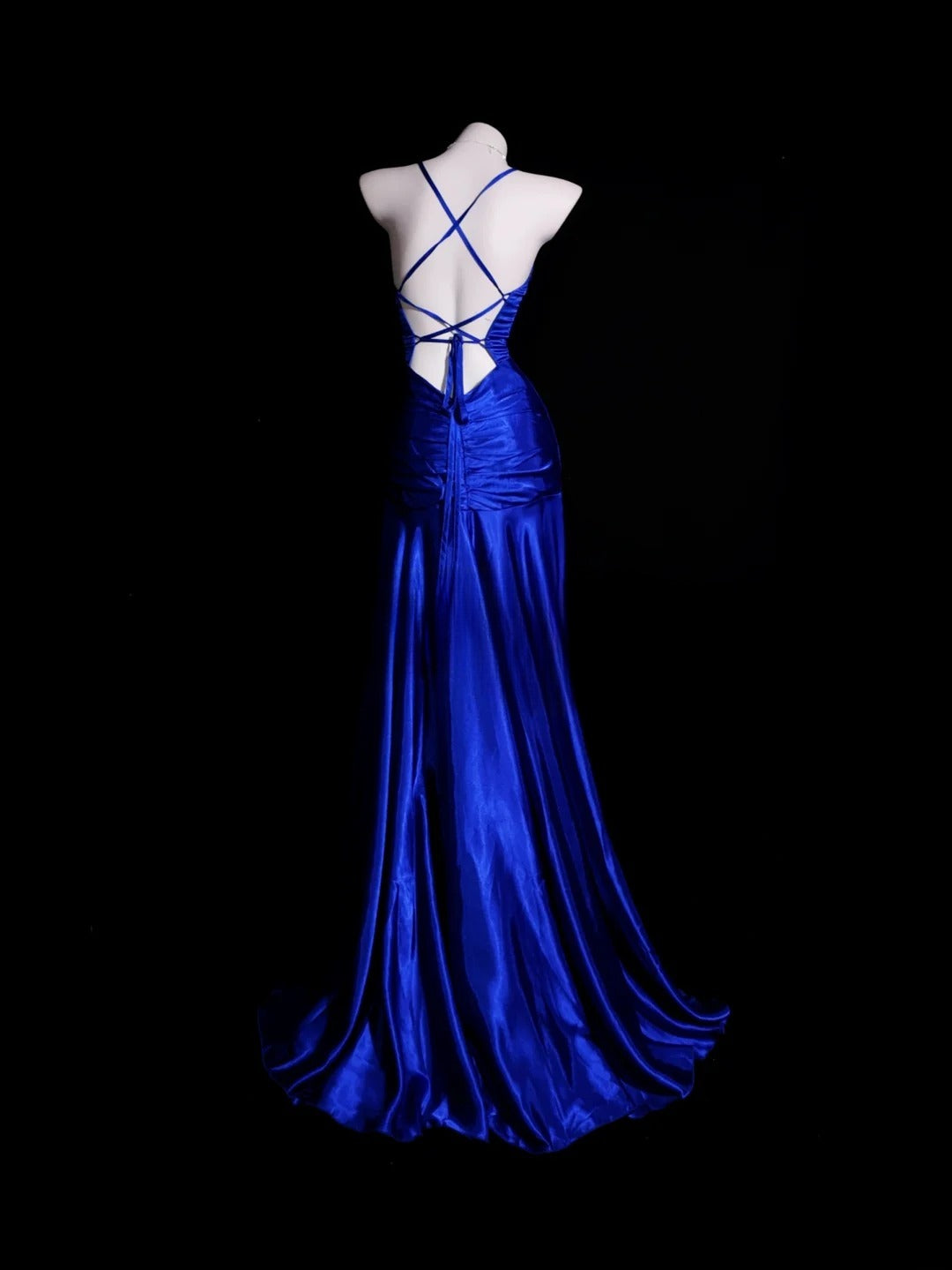 Royal Blue Prom Dress Mermaid Spaghetti Straps With Backless Modest High Low Formal Party Gown RB9877