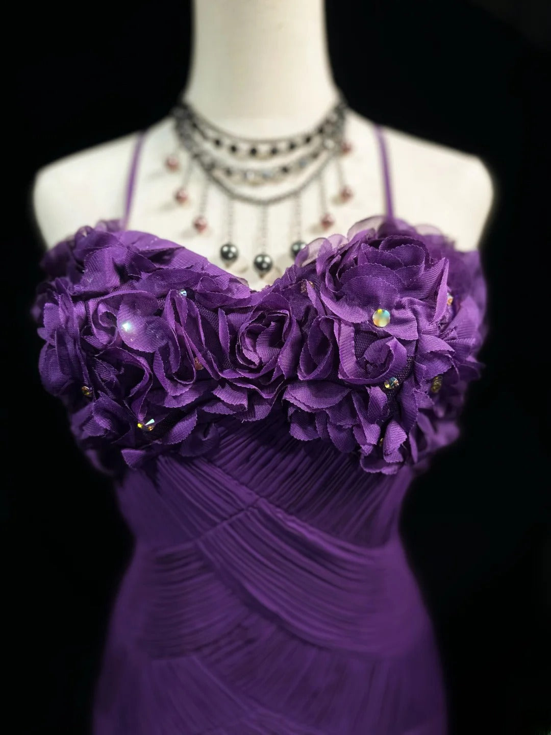 Vintage 80s Prom Dresses Mermaid Spaghetti Strap Purple Chiffon With Ruffled Long Evening Dress Formal Outfits RB5882